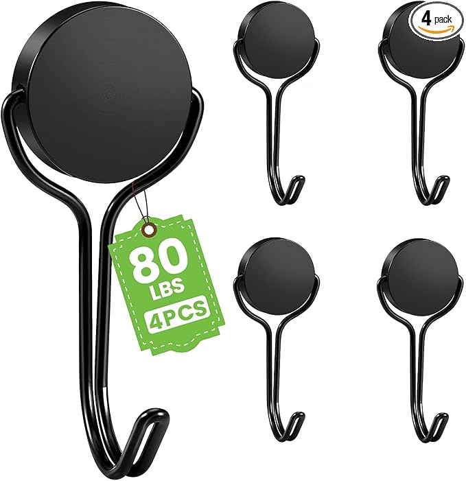 Magnetic Hooks 80LBS Heavy Duty Magnet Hook for Cruise Cabins 2026 Cruise Ship Essentials Strong Swivel Magnets with Hook for Hanging Refrigerator Classroom Home Kitchen Grill 4 Pack-Black