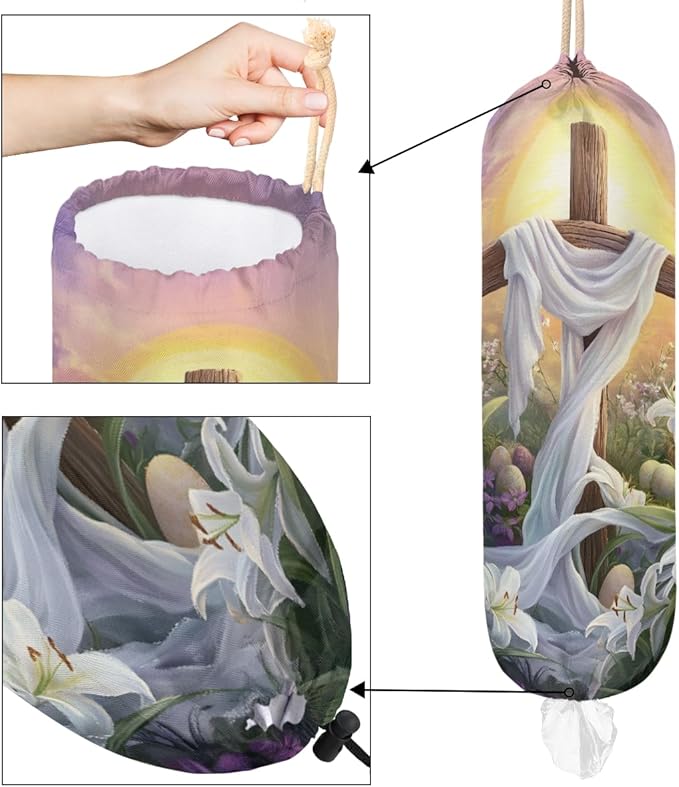 Pardick Plastic Bag Holder, Easter Egg Cross Grocery Bag Holder for Shopping Bags, Wall Mount Plastic Bag Storage Organizer Dispenser, Storage Holder for Home Kitchen Camper,A-2
