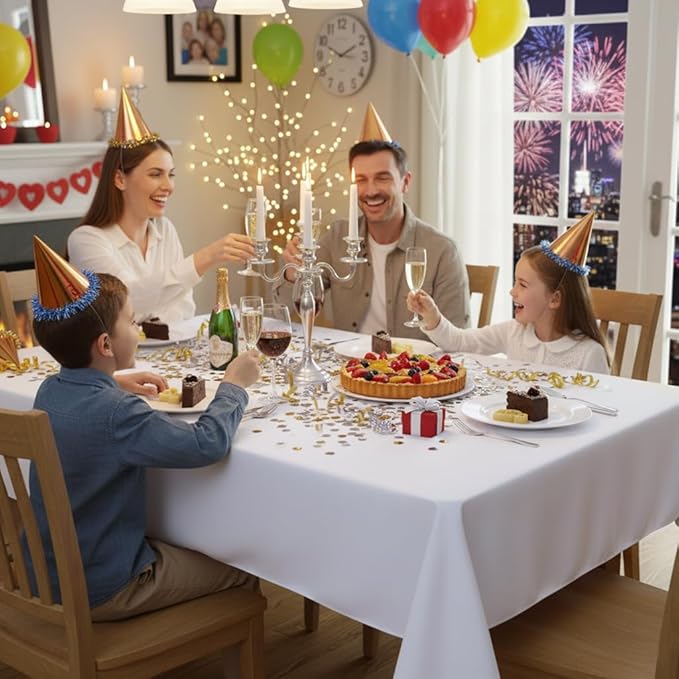 sancua Rectangle Tablecloth - 70 x 120 Inch - Stain and Wrinkle Resistant Washable Polyester Table Cloth, Decorative Fabric Table Cover for Dining Tables, Buffet Parties and Camping, White