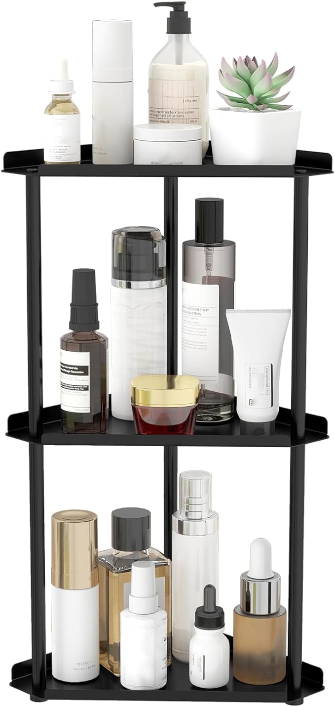 3 Tier Bathroom Counter Organizer, Vanity Organizer Corner Shelf, Skincare, Makeup Countertop Organizers, Kitchen, Bathroom Counter Storage, Black