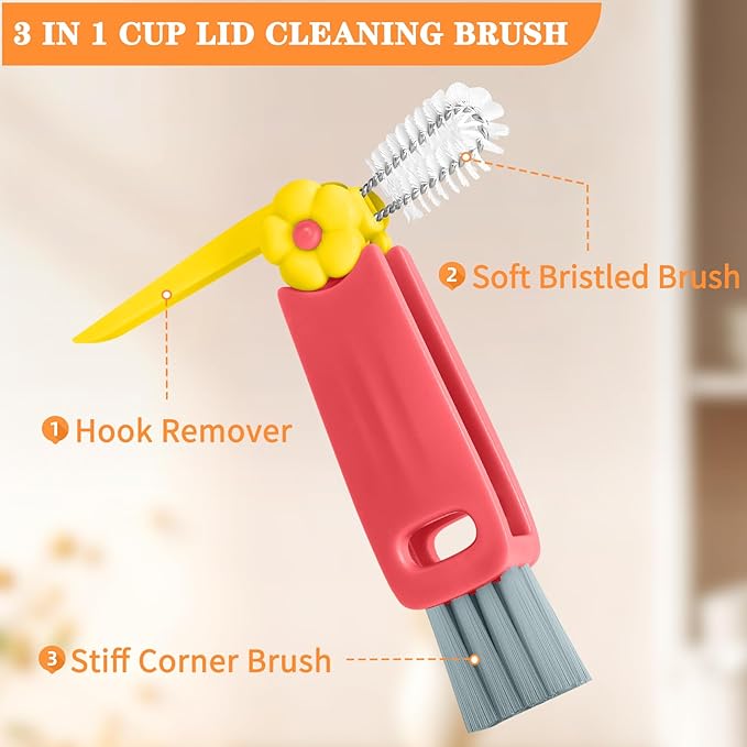 3 in 1 Cup Lid Gap Cleaning Brush Set, Multifunctional Insulation Bottle Cleaning Brush, Mutipurpose Portable Cup Lid Gap Cleaner, Home Kitchen Crevice Brush Cleaning Tools