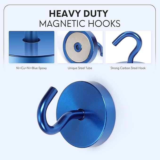 Neosmuk Magnetic Hooks, Cruise Ship Essentials, 120lb+ Heavy Duty Magnetic Hooks for Cruise Cabins, Refrigerator, Grill, Hanging, and Travel | Extra Strong Must-Haves Magnet Hook,Navyblue
