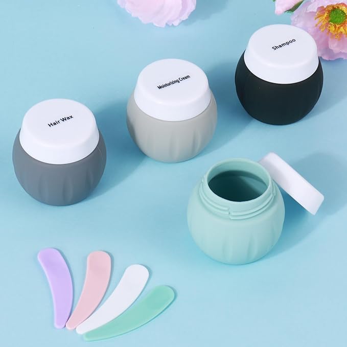 Travel Containers for Toiletries, GLAMFIELDS TSA Approved 1.7oz 50ml Travel Size Silicone Cream Jars BPA Free, Leak-proof Travel Essentials with Lid for Cosmetic Face Hand Body Cream Grey (4 Pack)