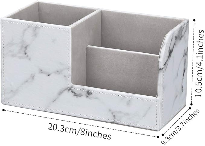 KINGFOM Desk Organizer Office Supplies Caddy Pu Leather Multi-function Storage Box Pen/Pencil,Cell phone, Business Name Cards Remote Control Holder Gray Marble