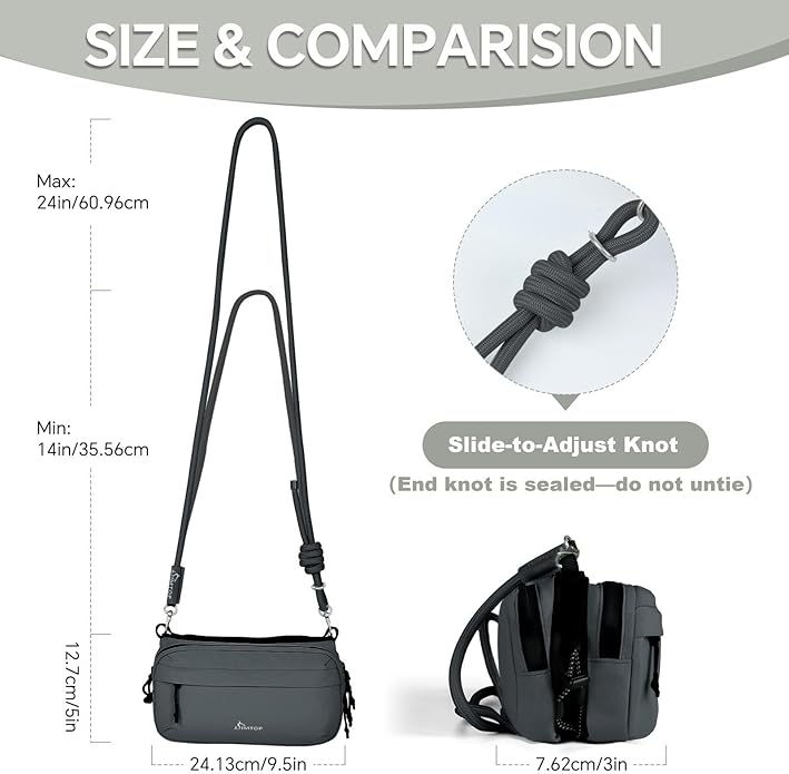 Small Crossbody Travel Bag for Women, Water-Resistant Nylon, RFID Blocking, Organizer with Bottle Slot, Adjustable Rope Strap