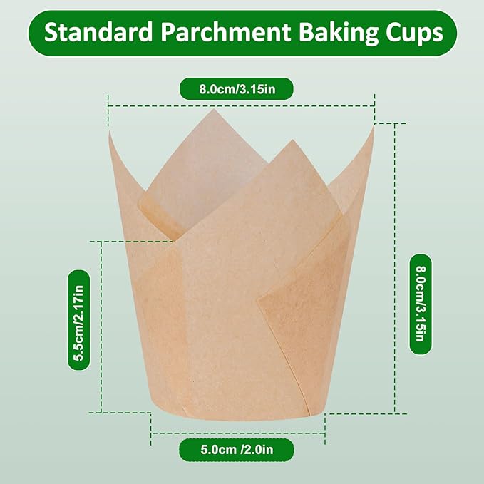 Caperci 225pcs Natural Tulip Cupcake Liners Paper for Baking Cups Unbleached European Parchment Paper, Tulip Muffin Liners Cupcake Wrapper for Party, Wedding, Christmas, Birthday