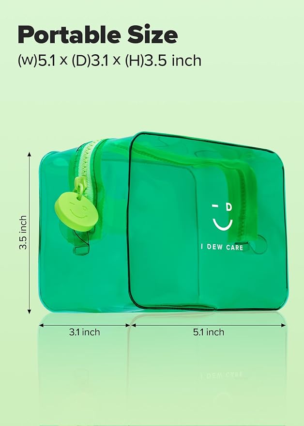 I DEW CARE Makeup Bag - Green Pouch | Cosmetic Standing PVC Clear Case, Water-resistant, Durable, Vacation Travel Friendly, Portable Cosmetic carry for Women & Men, Organizer
