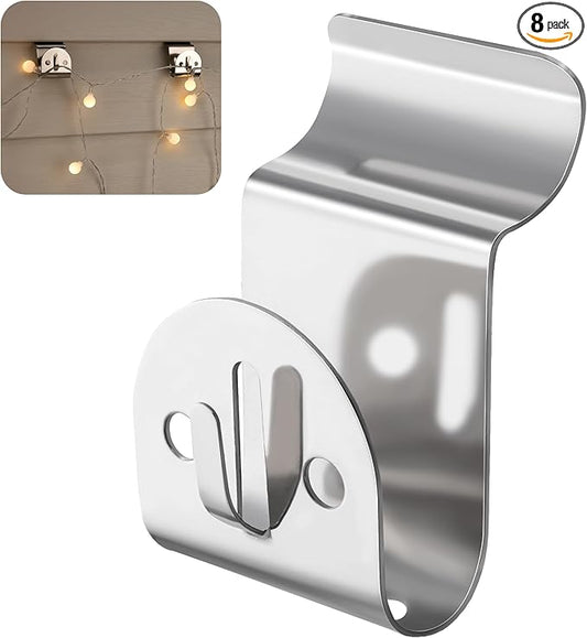ANDGOO Vinyl Siding Hooks Heavy Duty, 8 Pack Stainless Siding Clips, No Hole Hooks Vinyl Hangers with String Light Holes for Hanging Outdoor Decor, Wreath, String Lights, Holds Up to 20lbs