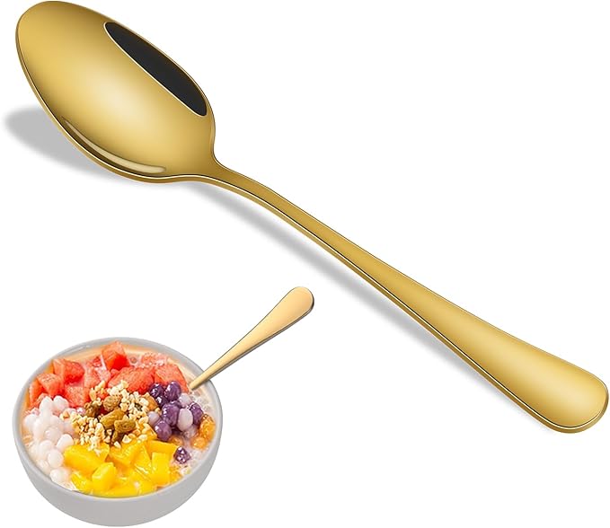 16-Piece 7.3 Inches Gold Soup Spoon,Gold Stainless Steel Dinner Spoons,Durable Tablespoons Set For Restaurant,Hotel,Silverware Spoons