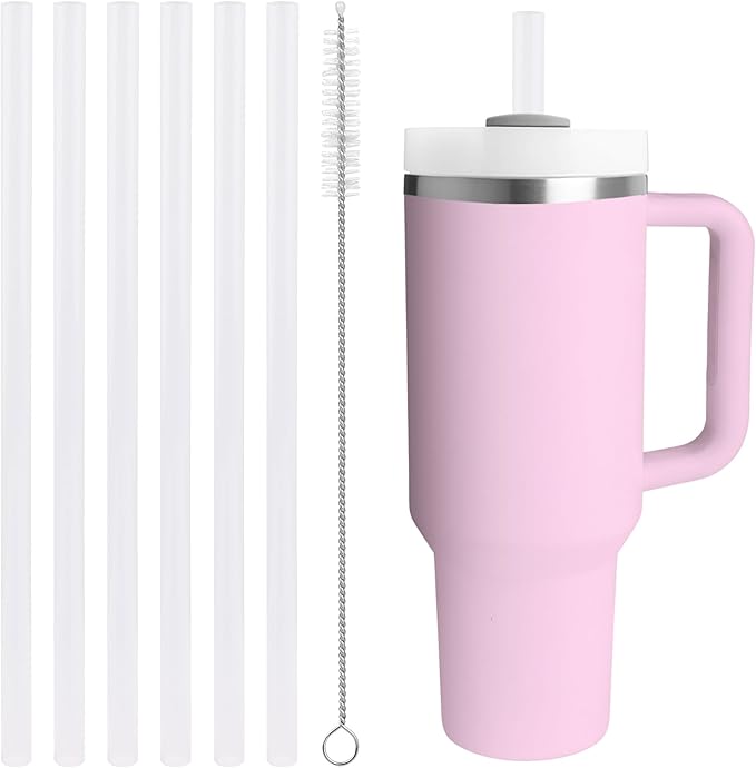 Replacement Straw Compatible with 40 oz Stanley Quencher Tumbler, 12 Inch Extra Long Reusable Plastic Straws for 40 Oz Cup,Milky White,6 Pack