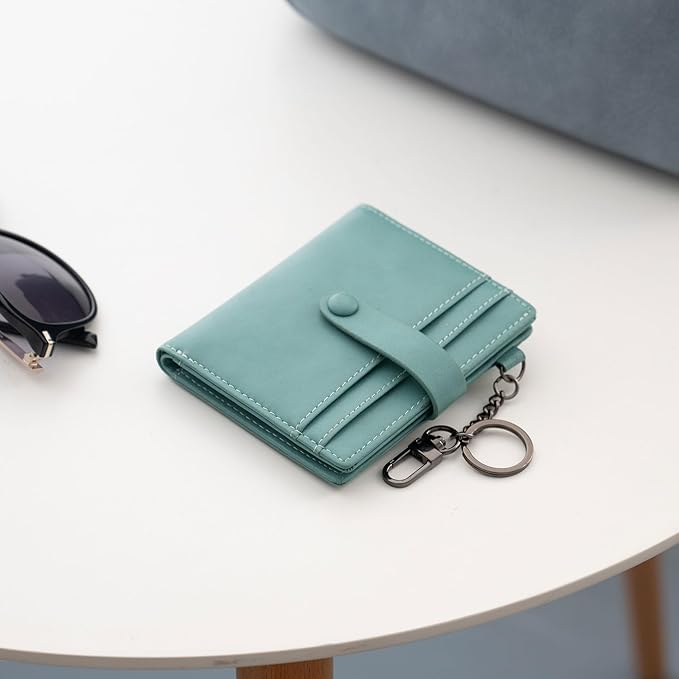 Alldaily Slim Keychain Wallet for Women, RFID Blocking Small Bifold Travel Credit Card Holder (Purist Blue)