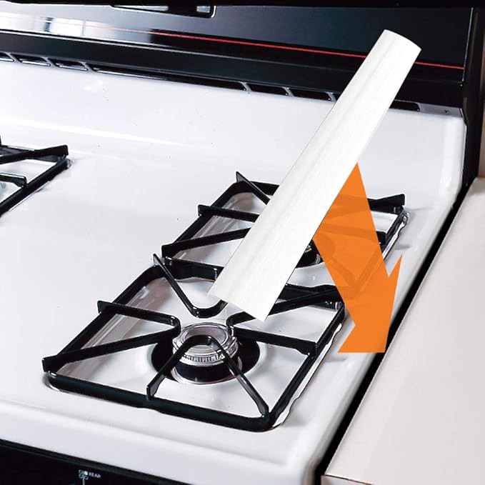 Kitchen Silicone Stove Counter Gap Cover with Heat Resistant Wide & Long Gap Filler Used for Protect Gap Filler Sealing Spills in Kitchen Counter, Stovetops2 Pack, White, 21 Inch）
