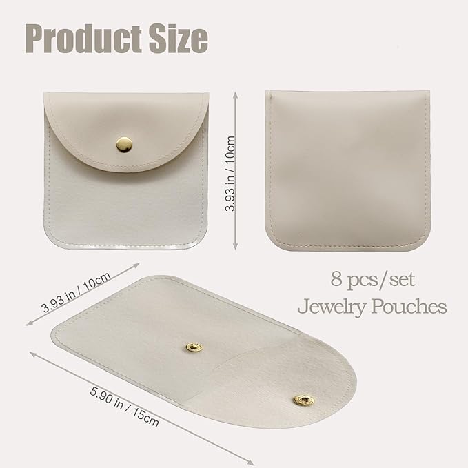 8 Pcs Mini Clear Travel Jewelry Pouches, 3.93"x3.93" Small Beige Reusable Transparent Jewelry Bags with Snap Button, Portable Anti-Tarnish Jewelry Organizer for Trip Storage, Display & Gift Packaging