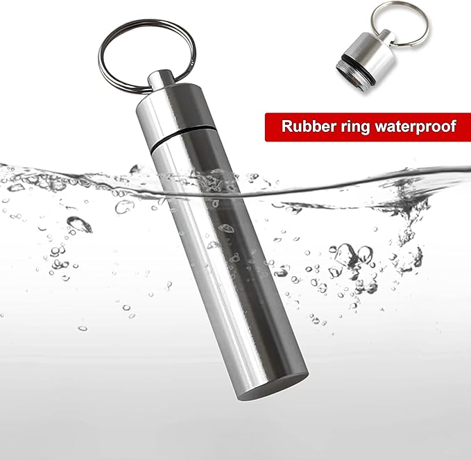 4 Pack Portable Pill Box Container Case Aluminum Alloy Keychain Pill Holder Waterproof Metal Earplugs Toothpick Box for Outdoor Camping Travel (2Pcs Black + 2Pcs Silver)