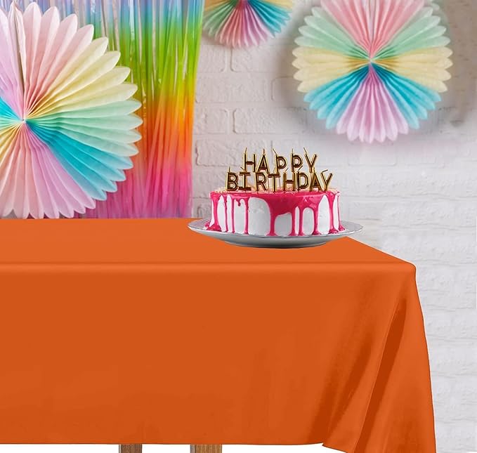 DecorRack 24 Pack Rectangular Tablecloths BPA-Free Plastic, 54 x 108 inch, Dining Table Cover Cloth for Parties, Picnic, Camping and Outdoor, Disposable or Reusable in Bright Orange (24 Pack)