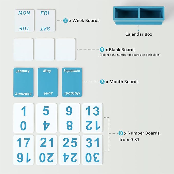 Wooden Block Perpetual Calendar for Desk, Daily Desktop Standing Flip Calendar with Large Display, Modern Farmhouse Aesthetic Desk Accessories for Home Office Decor, Reusable Yearly, Blue