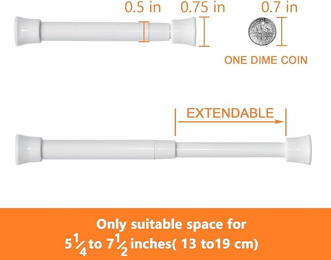 KXLife 6 Pack Smallest Spring Tension Curtain Rod 5.25 to 7.5 Inch, Mini Thin Tension Rod No Drill for Narrow Window, Cupboard Dividers, White