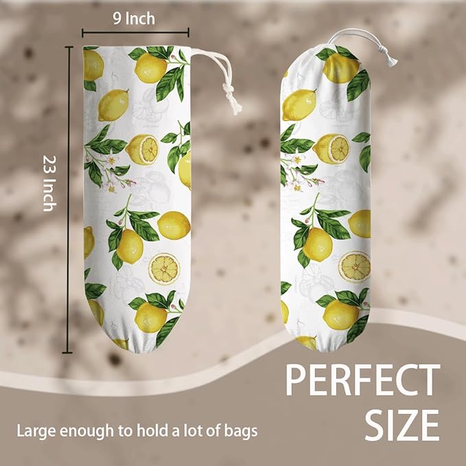 Lemon Plastic Bag Holder, Lemon Fabric Grocery Bag Dispenser, Wall Mount Washable Shopping Bags Carrierfor Home Kitchen, Housewarming Gift, Kitchen Pattern Garbage Bags 62