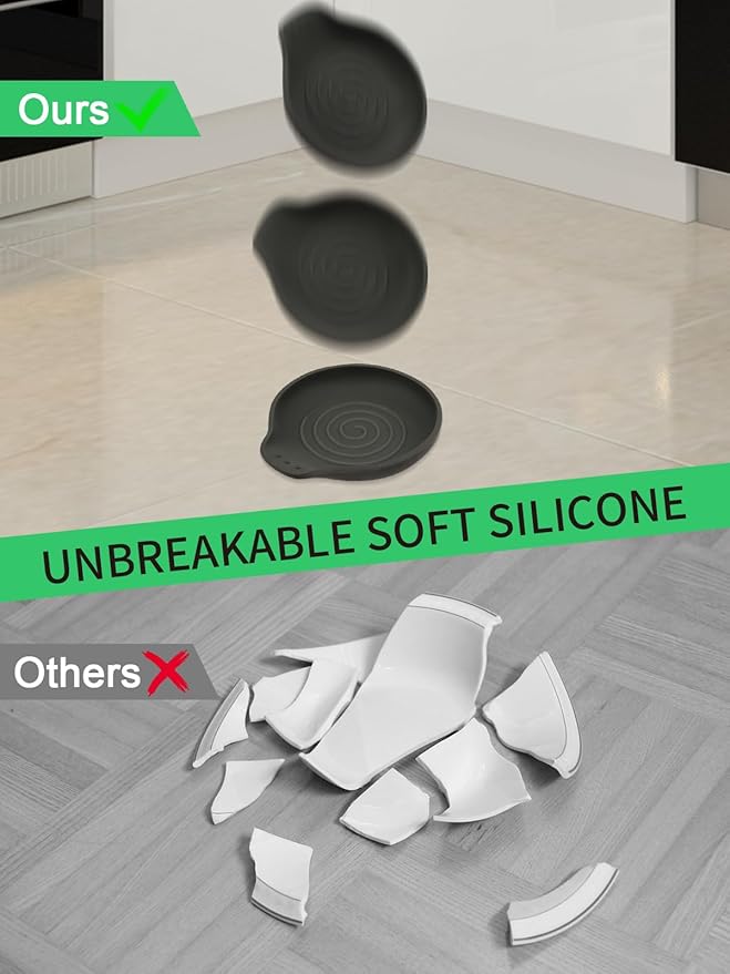 2 Pcs Spoon Rest for Stove Top Silicone, 6.1" Large Stove Spoon Holder for Spatula, Tongs or Spoon, Kitchen Counter Decor, Gray & Black