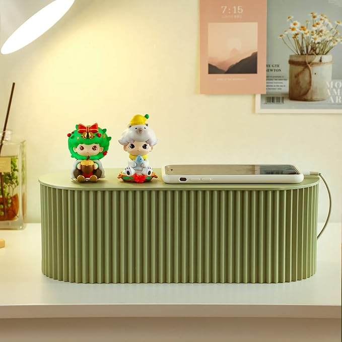 FABROK 2 Pack Cable Management Box, Cord Organizer Box with 20 Cable Ties, Power Strip Storage to Hide Charger Adapter Power Cord Charging Station Green(Small+Large