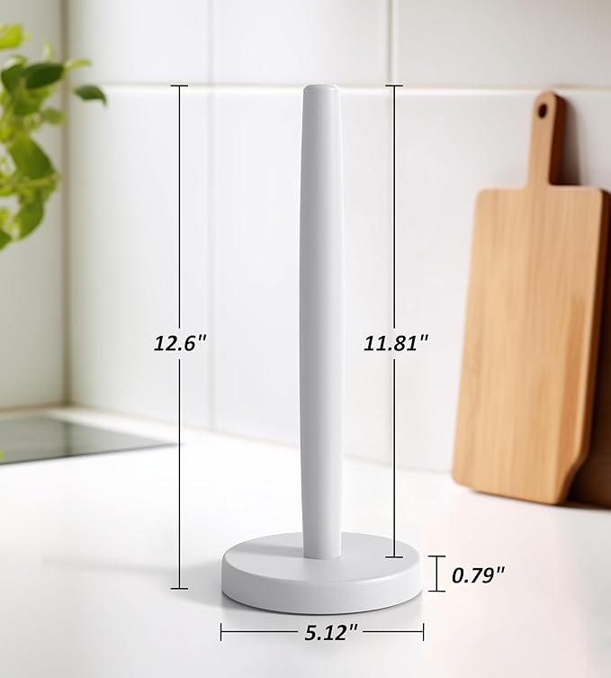 KitchLife Wooden Paper Towel Holder Countertop - Solid Freestanding Paper Towel Dispenser Stand with Anti-Skid Base (White)