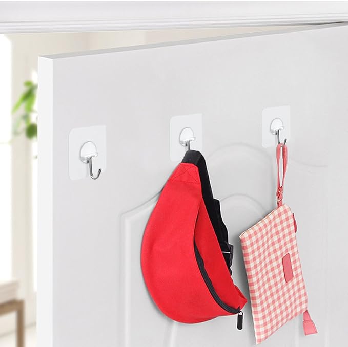 FOTYRIG Adhesive Hooks 15lb (Max) 180 Degree Rotating Heavy Duty Sticky Wall Hooks for Hanging, Space Saving Towel Hooks Holder, Seamless Stick on for Bathroom Kitchen Office Outdoors - 20 Packs