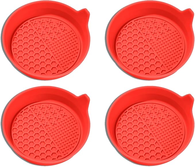 4PCS Car Cup Holder Coaster, Silicone Non-Slip Vehicle Insert Water Bottle Mat, Universal Insulation Drink Cup Pad Decor for SUV/Sedan/Truck, Automotive Interior Accessories (Red)