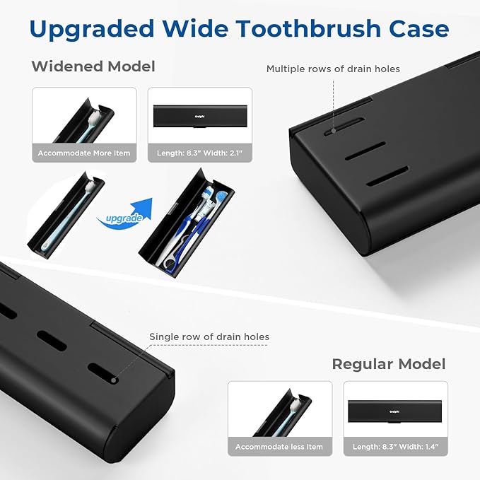 Wider Aluminum Toothbrush Travel Case, Portable Travel Toothbrush Holder, Durable Manual Toothbrush Box Container for Traveling, Bathroom, Camping, Business Trip, Black
