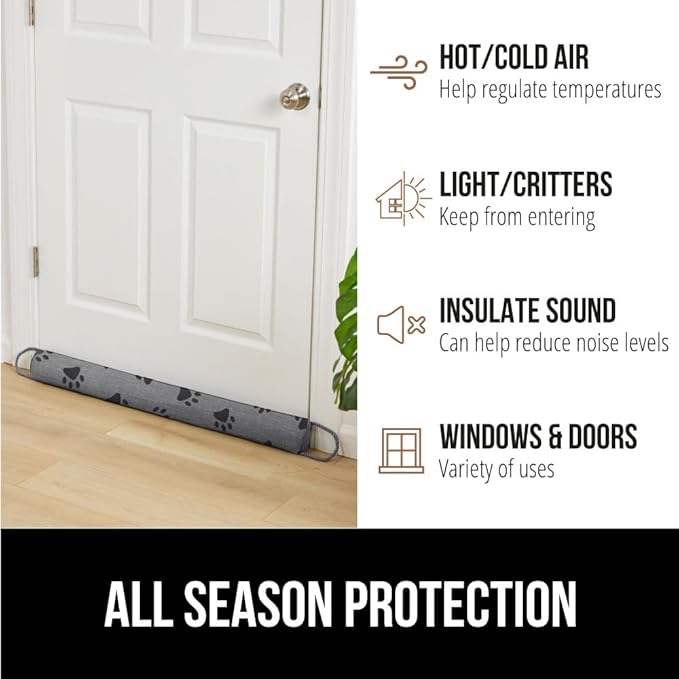 GORILLA GRIP Door Draft Stopper for Bottom of Doors, Sweep Weather Stripping Seal Noise, Cold Air Blocker, Soundproofing, Warmth Sealer, Easy Install Gap Filler, Home Essentials, 34 Inch, Paw Prints