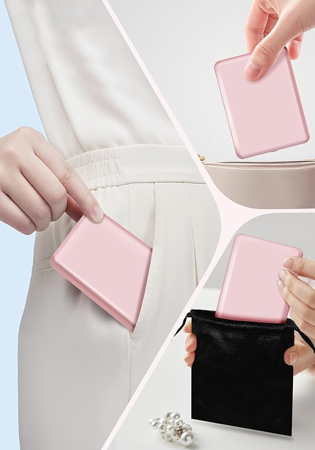 Compact Mirror, Rechargeable 30X Magnifying Mirror with 3 Lighting Modes & Dimmable Brightness, Portable Travel Makeup Mirror with Light, Essentials for Travel, Pocket, Purse, Gifts for Women Pink
