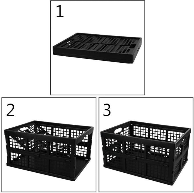 Lesbin 3-Pack Plastic Collapsible Storage Crate, 30 L Folding Storage Baskets, Black