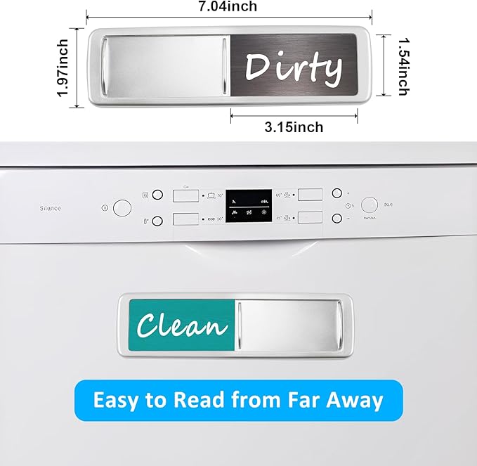 Dishwasher Magnet Clean Dirty Sign, Slide Strong Clean and Dirty Magnet Indicator for Dishwasher, Non-Scratch, Easy to Read, Self-Adhesive Stickers for Non-Magnetic Dishwasher（Grey Teal）