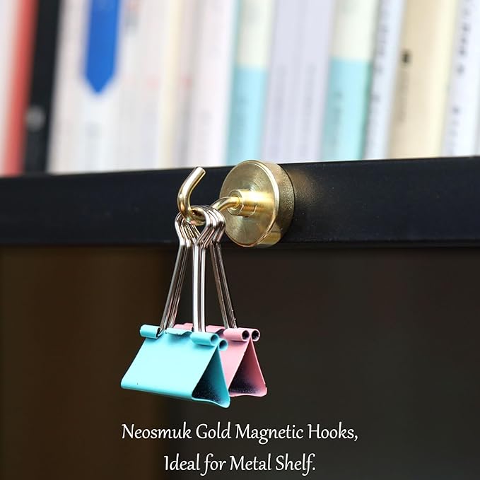 Neosmuk Magnetic Hooks, Heavy Duty 85lb+ Strong Magnet Hook for Cruise Cabins, Cruise Ship Essentials for Hanging, Metal Wall Refrigerator Hangers (Golden, 10 Pack)