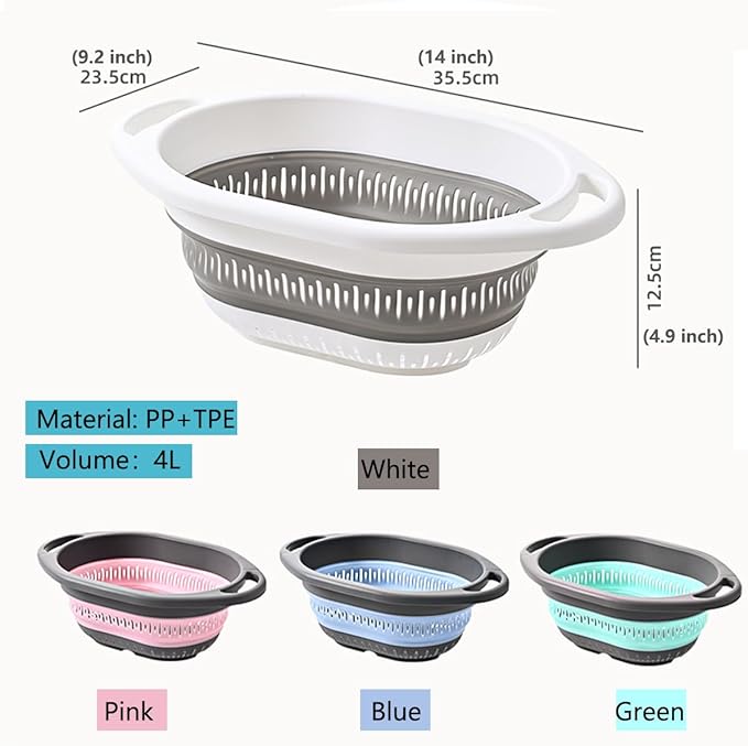 2-Pack Collapsible Silicone Colander Strainer, Foldable Kitchen Sink Basket for Washing Vegetables & Pasta, Space Saving & Dishwasher Safe, Kitchen Essentials