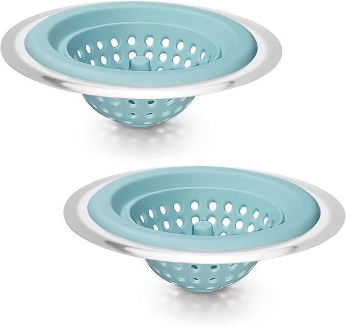 2 PCS Kitchen Stainless Silicone Sink Strainer, 4.5 inch Diameter… (Baby Blue)