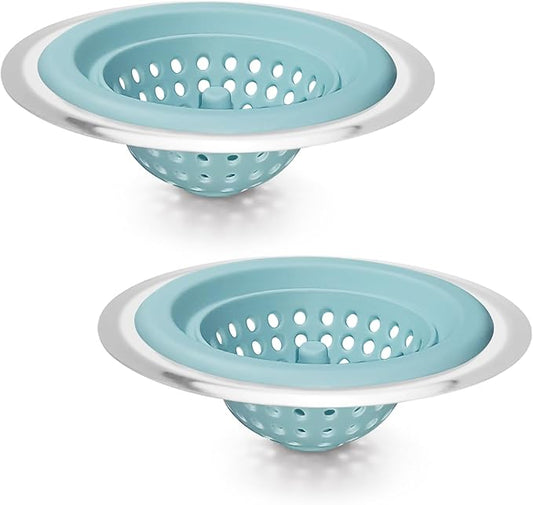 2 PCS Kitchen Stainless Silicone Sink Strainer, 4.5 inch Diameter… (Baby Blue)