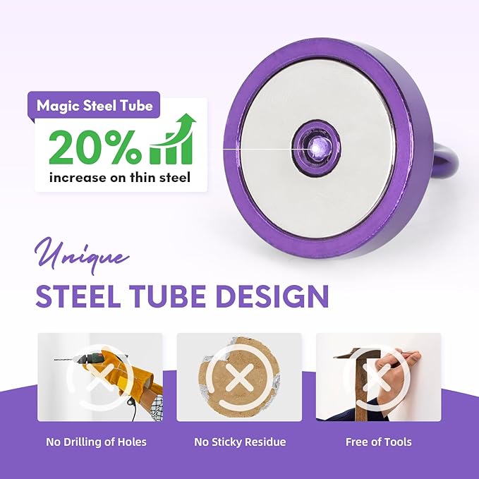 Neosmuk Magnetic Hooks, Cruise Ship Essentials, 120lb+ Heavy Duty Magnetic Hooks for Cruise Cabins, Refrigerator, Grill, Hanging, and Travel | Extra Strong Must-Haves Magnet Hook,Purple
