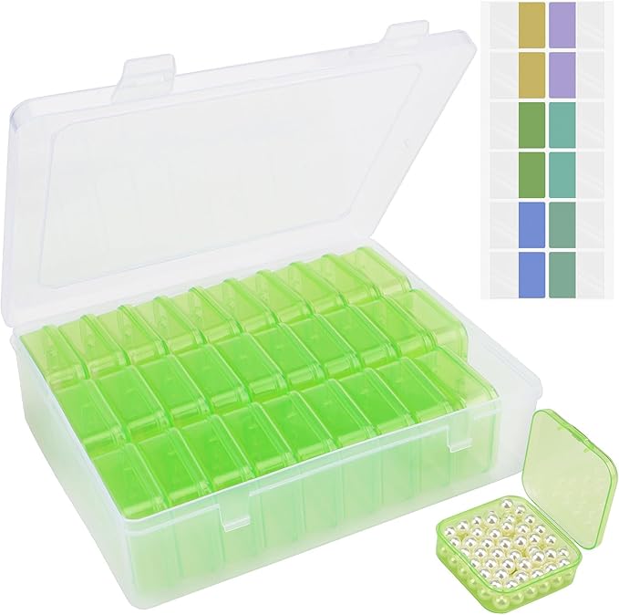 Cosics Bead Storage Containers, Clear Plastic Bead Organizer Case with Hinged Lid and Labels, Mini Craft Storage Box for Small Projects, Jewelry Kit, DIY Craft Supply, Stickers, False Nails, Green