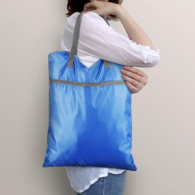 2 Pcs Travel Laundry Bags Waterproof with Handle Dirty Clothes Bag for Traveling Hanging Laundry Hamper with Two Zippered Pockets Washable Reusable for Sports Home Travel College Dorm (Black, Blue)