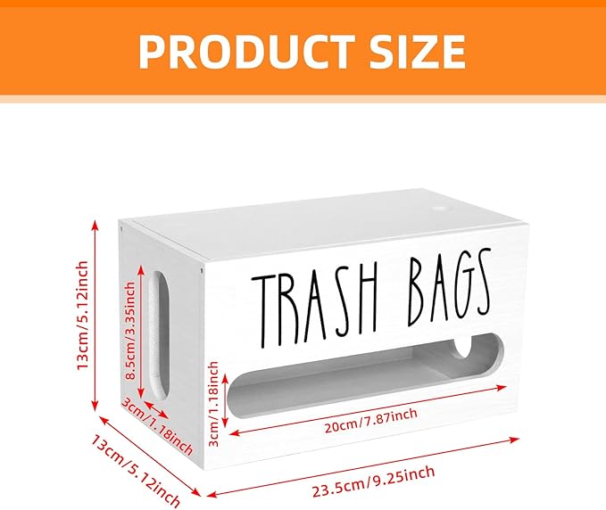 Trash Bag Dispenser, Double Wall Mounted, Wood Trash Bag Holder, used in kitchen, garage, laundry room, can store environmentally friendly food bags and garbage bags (White/Small)