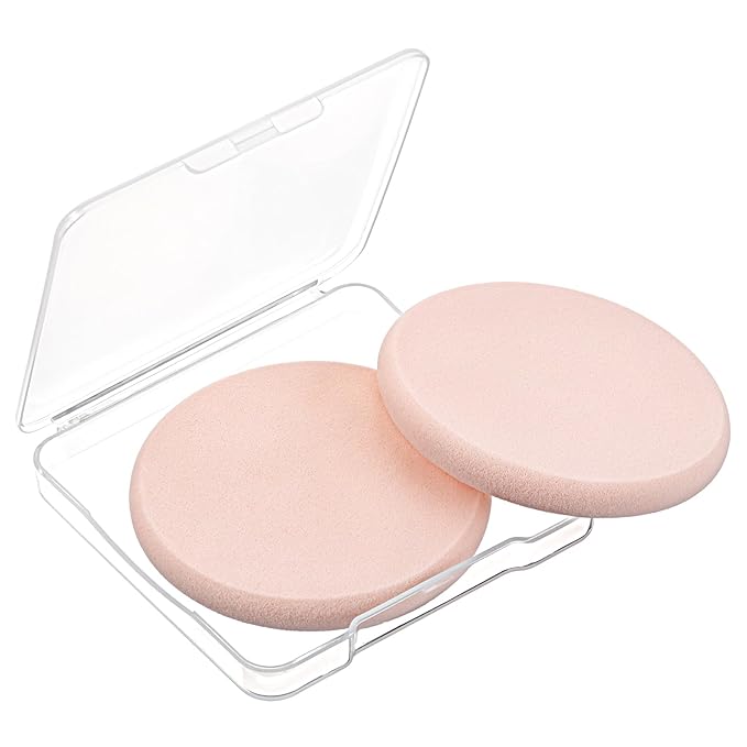 2Pcs Round Makeup Sponges for Foundation with 1 Travel Case, Face Sponge Foundation Blender, Cosmetic Sponge for Makeup, Blender Sponges Replacement for Cosmetic, Sensitive and All Skin Types