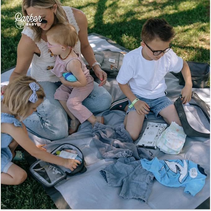 Parker Baby Co. Lightweight Packing Cube Set 3-Pack | Collapsible, Durable, Mesh & Clear Top | Travel Organizer for Diaper Bags, Luggage - Smoke/Harbor Gray Stripe