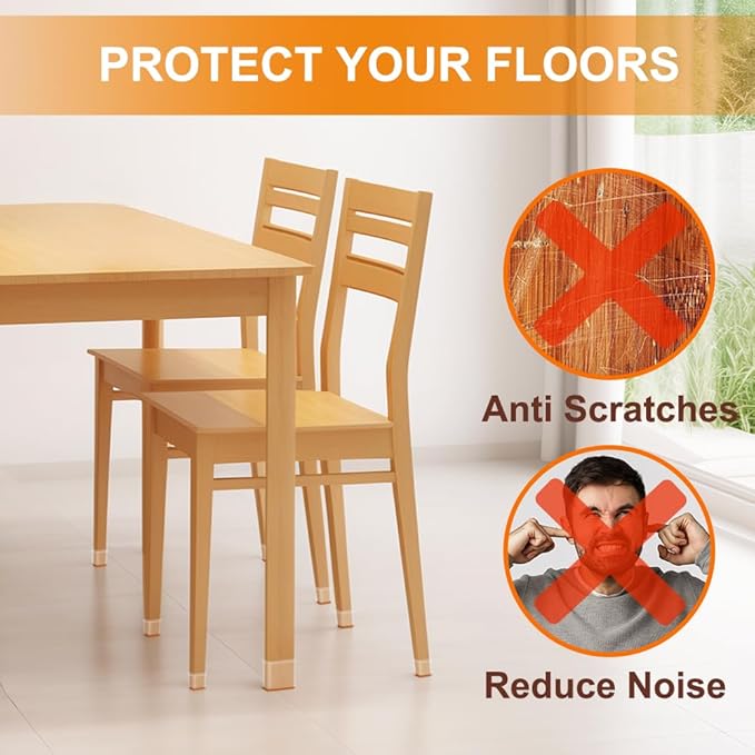 24 Pcs Chair Leg Floor Protectors for Hardwood Floors Rectangle Silicone Covers to Protect Wood Tile Floors Felt Pads Furniture Leg Caps Anti-Scratch Reduce Noise (Fit L:1-1/8" to 1-1/2",W:3/4" to 1")