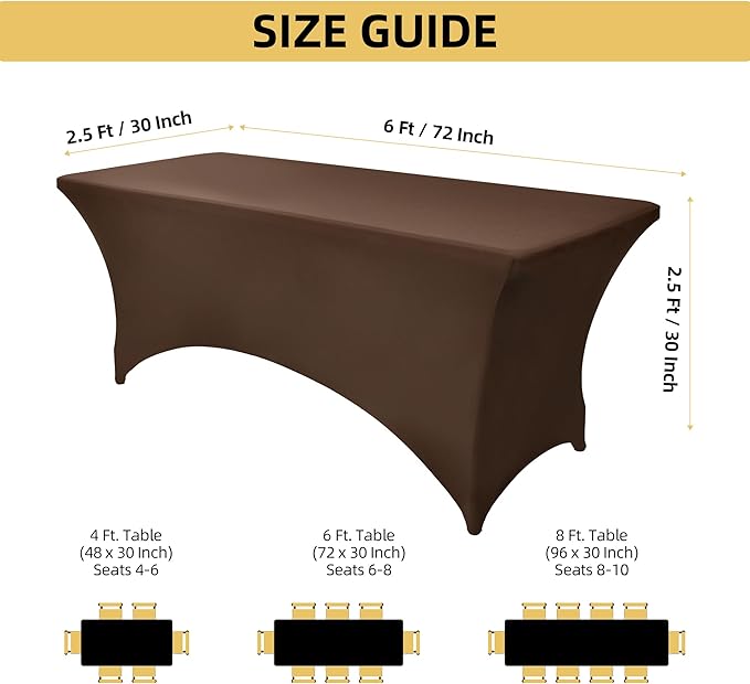 ZarzaaSik 6-Pack 6ft Spandex Table Covers for Rectangle Standard Folding Tables - Wrinkle Resistant Stretch Tablecloths - Ultimate Fitted Table Protector for Parties, Trade Shows, Wedding