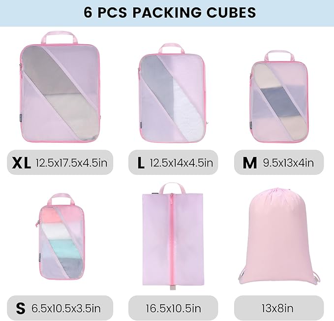 PFEYRPK Lightweight Compression Packing Cubes for Suitcases, Compressible Expandable Travel Packing Organizer with Clear Toiletries and Backpack Bag, Travel Essentials for Carry on Luggage 7 Set