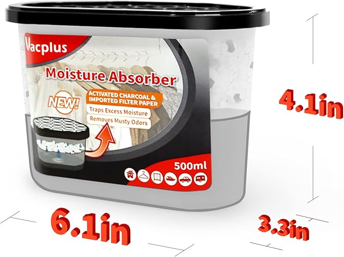 Vacplus Moisture Absorbers 6 Pack, Portable Humidity Absorber Boxes for Your Bathroom, Closet & Car, Dehumidifier with Activated Carbon, 10.5 Oz