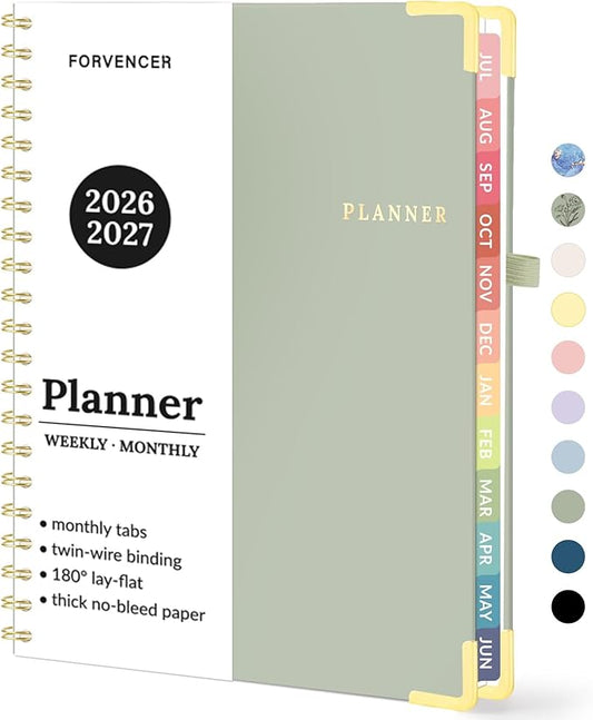 Forvencer Academic Planner 2026-2027, July 2026-June 2027 Weekly & Monthly Hardcover Calendar Planner, 8.5" X 11", Daily Agenda Book, School Office Notebook College Teacher Student Organizer A4, Green