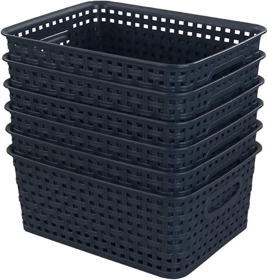 Sandmovie Plastic Weave Storage Baskets for Kitchen Bathroom, Navy Blue, 6 Packs