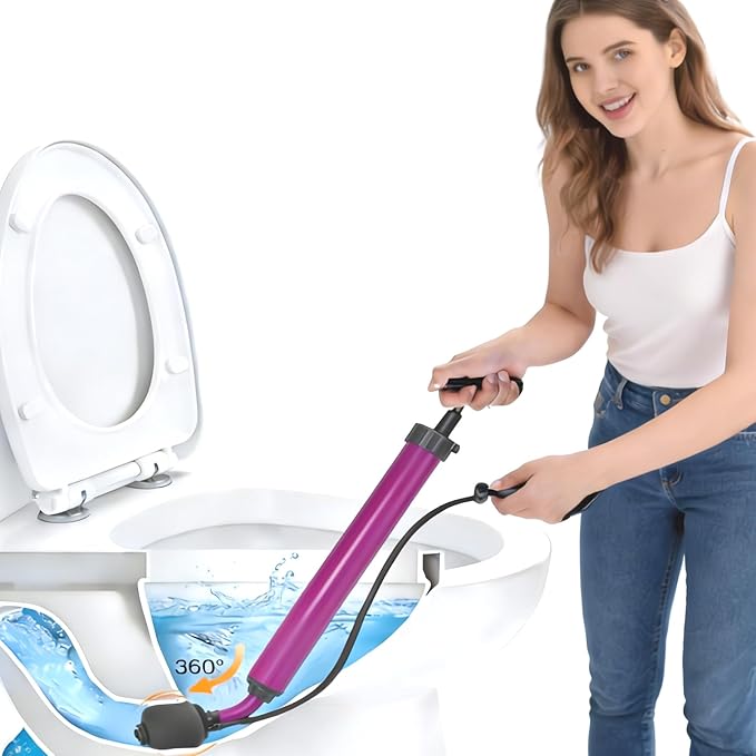 Manual Drain Unclogger, High Pressure Toilet Plunger: No-Splash, No Electricity, No Accessories, Pipe-Safe, Easy to Use, Reusable & Easy to Clean for Toilet, Sink, Bathtub, All Household Pipes