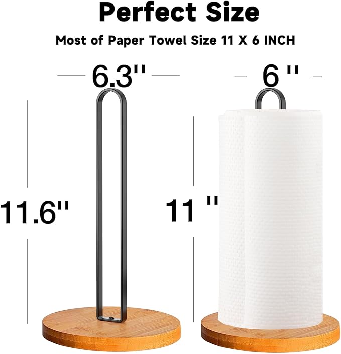 TONLEA Wooden Paper Towel Holder Countertop, Kitchen-Towel-Holder FreeStanding with Non-Slip Base for Bathroom